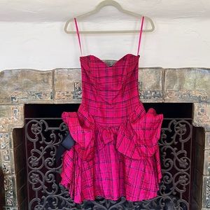 VINTAGE Betsey Johnson plaid pink taffeta formal dress.